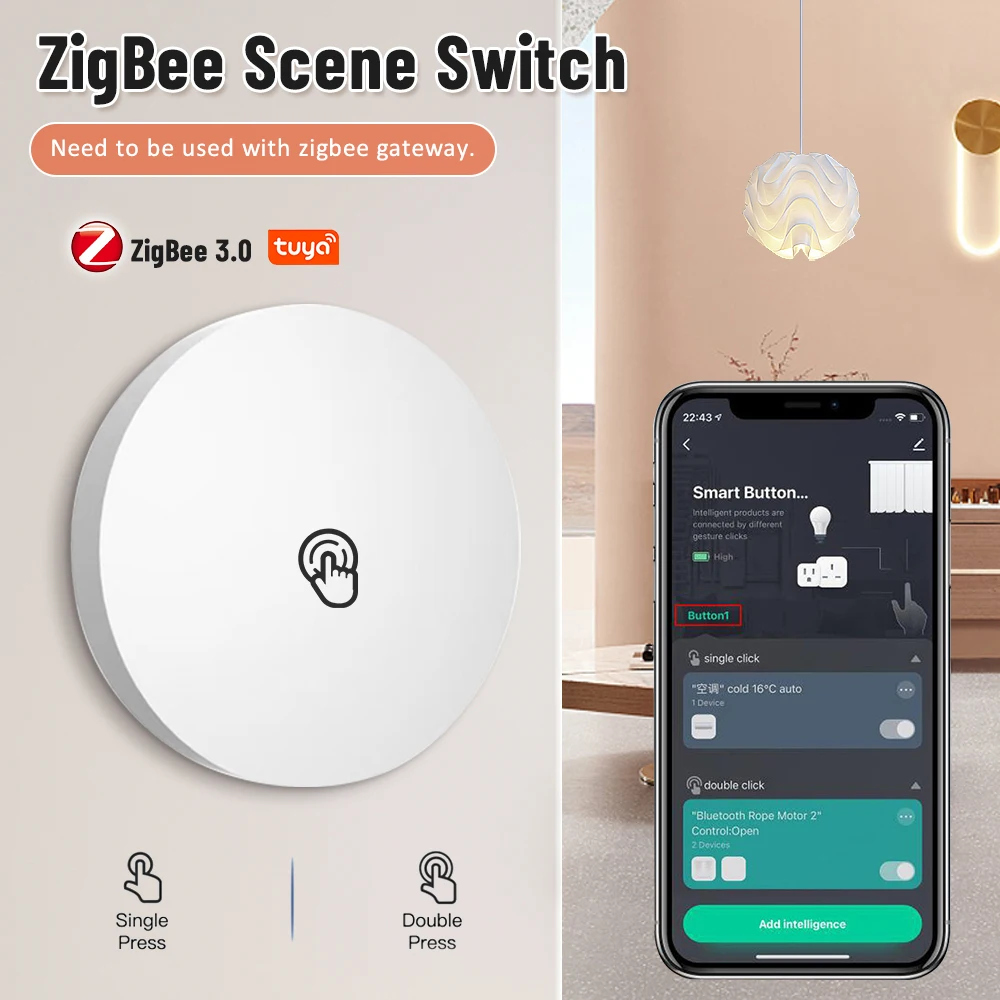 Tuya ZigBee Button Scene Switch Multi-scene Linkage Smart Switch Battery Powered Automation Work With Smart Life Zigbee Devices