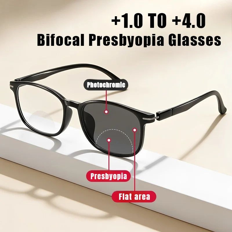 

2026 New Photochromic Bifocals Presbyopia Glasses Stylish Square-Frame Blue Light Blocking Goggles UV-Protective Reading Glasses