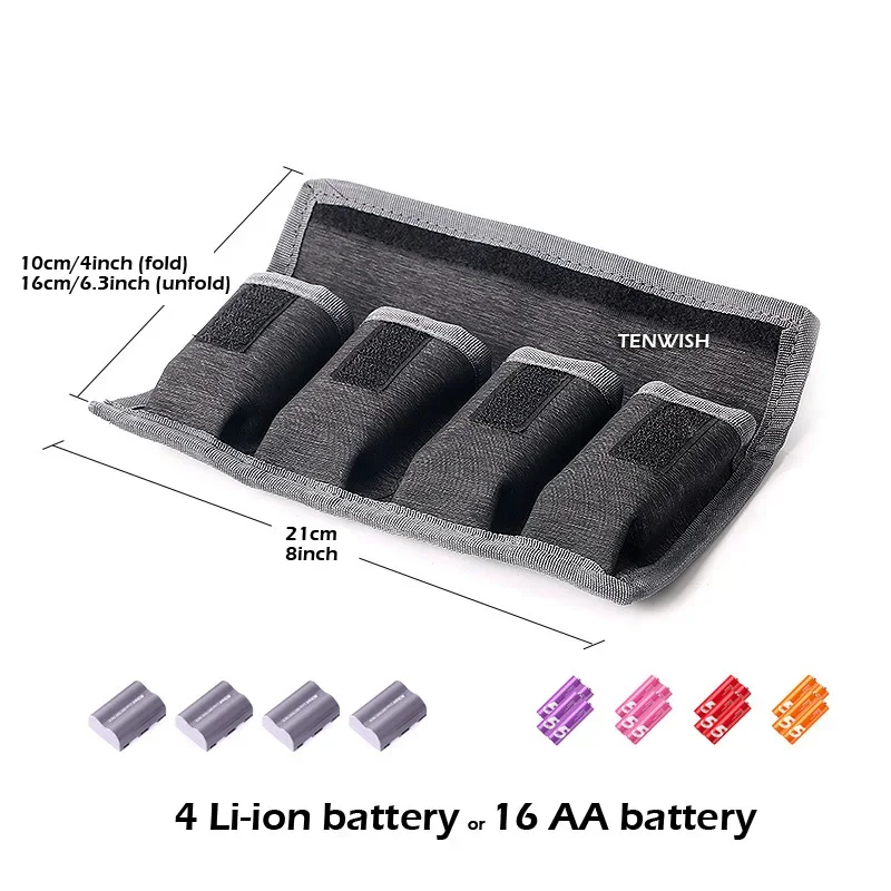 TENWISH Lithium Battery Storage Pouch for Canon LP-E6 LP-E8 Sony NP-FW50 EN-EL14 EN-EL15 4 Pockets Waterproofed Nylon Bag