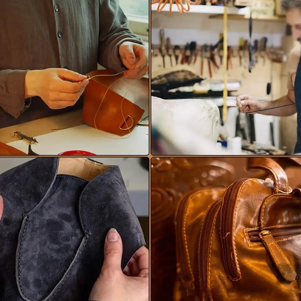 DIY Leder Nähset Leder Nähen Ahle Nadel mit Kupfer Griff Set Leder Leinwand Zelt Schuhe Reparatur Werkzeug 3-farbiges Faden – Detail 12