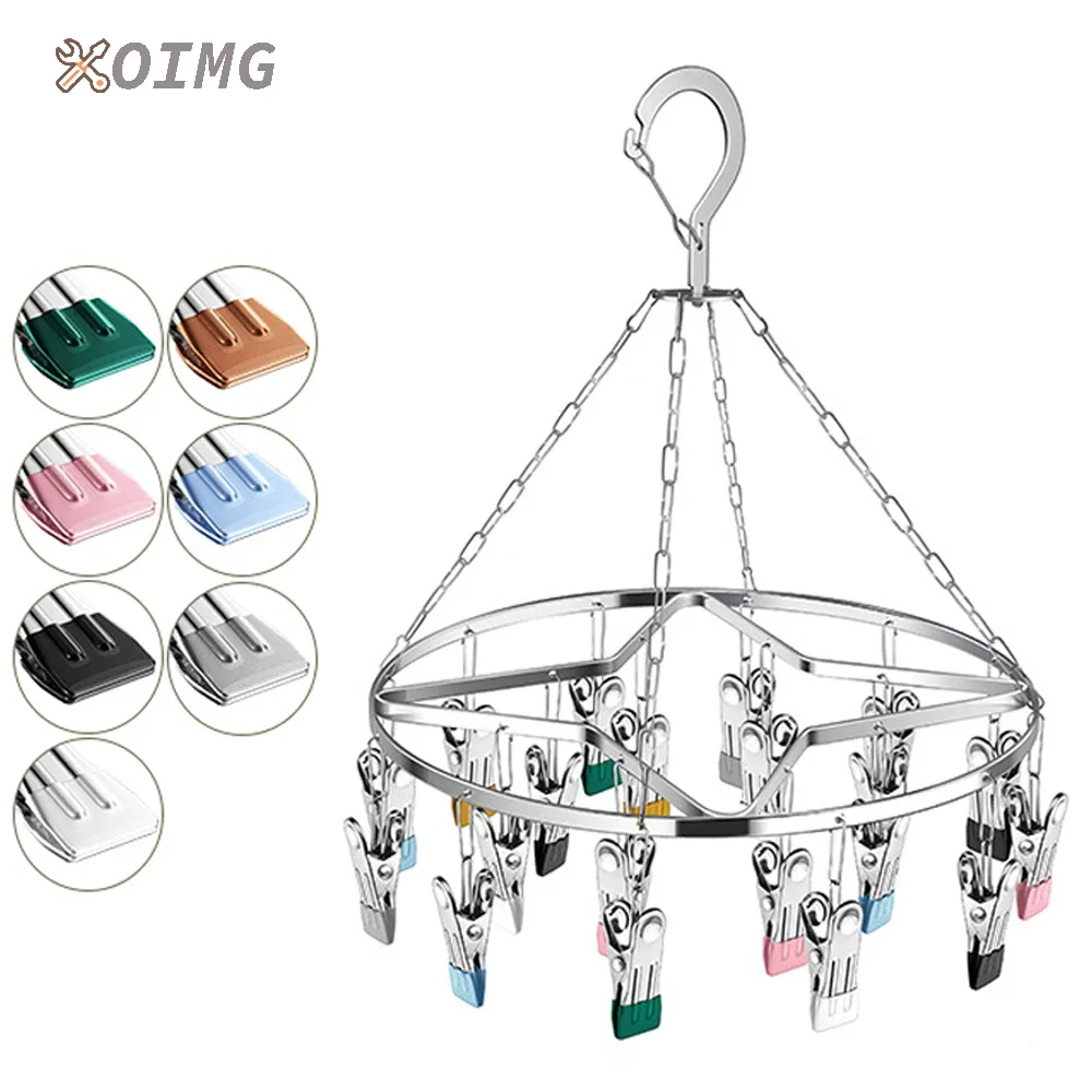 

Round Stainless Steel Windproof Clothespin Laundry Hanger Clothesline Sock Towel Bra Drying Rack Clothes Peg Hook Airer Dryer