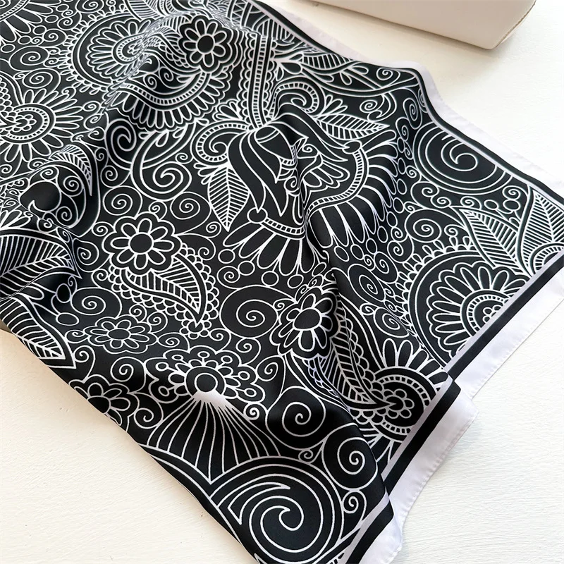 Luxury 90x90cm Silk Scarf Women Popular Print Hair Neck Square Scarf Lady Shawl Bandanna Muffler Wrap Hijab Foulard Handkerchief