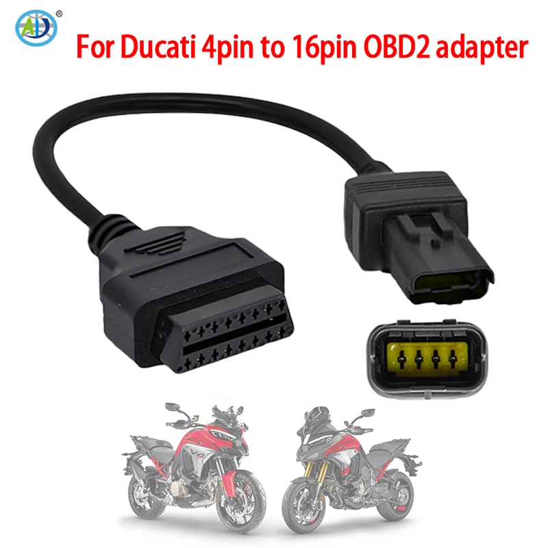 

Адаптер-кабель OBD2 для мотоциклов Ducati: с 4-контактного на 16-контактный, диагностический, для считывания кодов неисправностей ЭБУ