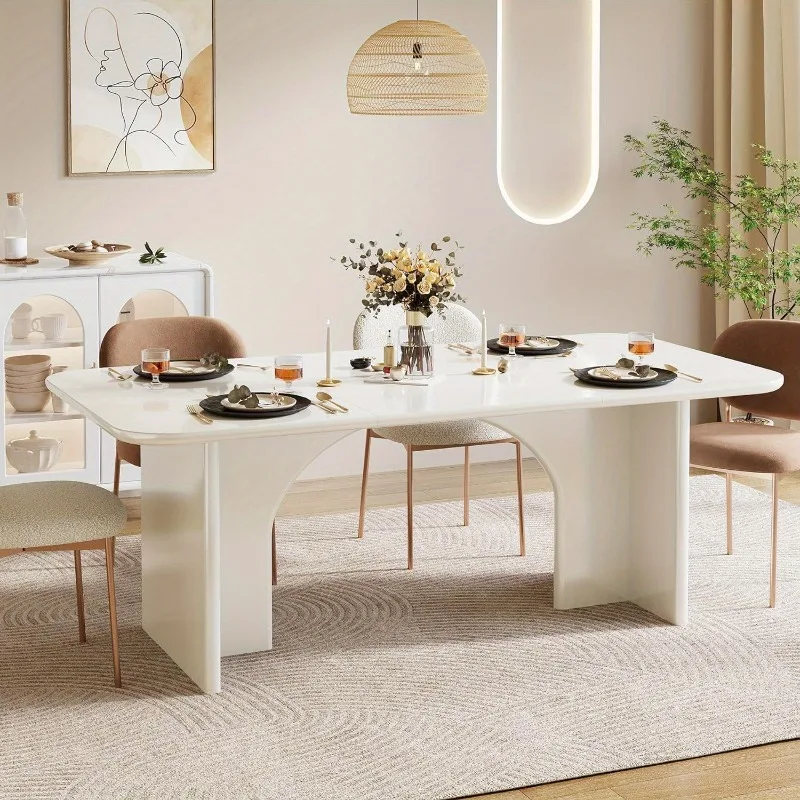 Mesa de comedor rectangular de 62,99 pulgadas, mesa de cocina moderna con patas de diseño arqueado, mesa de comedor para 4-6 personas