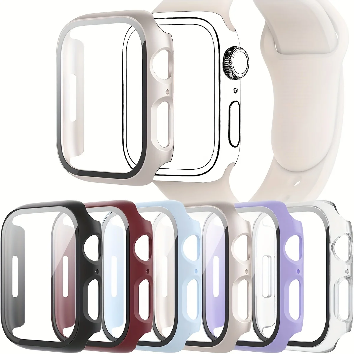 Glass+Cover For Apple Watch case 46mm 44mm 40mm 45mm 41mm 42mm 46 mm Screen Protector iwatch series 10 9 8 7 6 5 SE Accessories