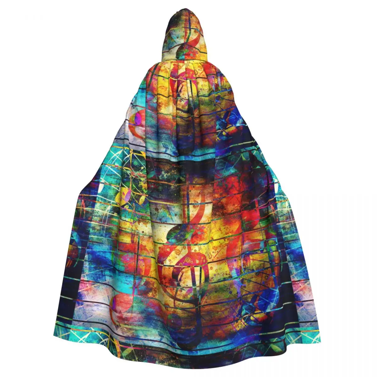 Hooded Unisex Abstract Colorful Music Notes And Violin Clef Cloak with Hood Cloak Vampire Witch Cape Cosplay Costume