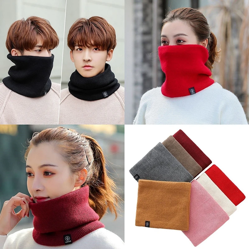 Unisex Solid Cashmere Plush Warm Winter Ring Scarf Women Men Knitted Full Face Mask Snood Neck Scarves Bufanda Thick Muffler New