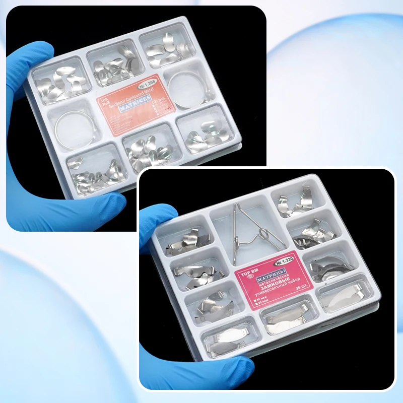 Dental Matrix Band Kit Metal Matrix Sectional Contoured Matrices for Teeth Restoration Dentistry Forming Tools