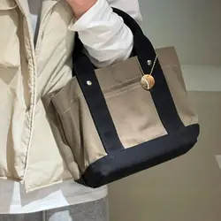 Lady Canvas Tote Bag Handbag Creative Large Capacity Multi Compartment Carrying Bag Student Book Pocket Travel Bag Grocery Bag