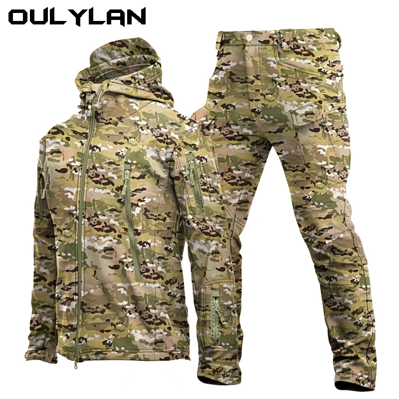 

Windproof jacket set Outdoor Jacket Tactical Men's sharkskin Soft-shell assault suit Men's pants coat Spring fall wool