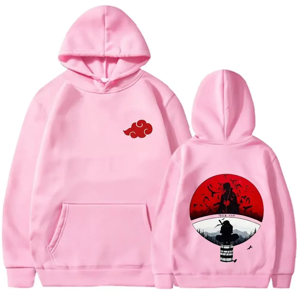 Naruto Hoodie, Unisex-Kapuzenpullover mit Kordelzug, Akatsuki, roter Wolkenmuster, Itachi, Anime-Design auf Vorder- und Rückseite, lässiger Pullover mit langen Ärmeln. – Detail 6