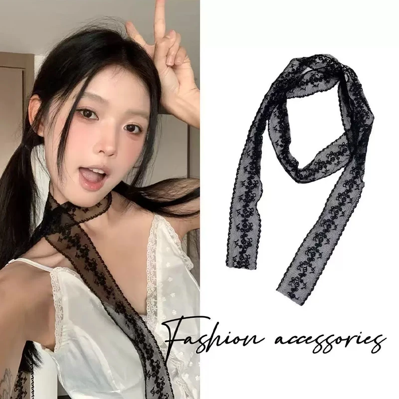 

Женский длинный кружевной шарф с цветочным принтом, 180 см, сумка, ленты, повязки на голову, колье Y2k, длинный шарф из ленты, декоративный шейный платок