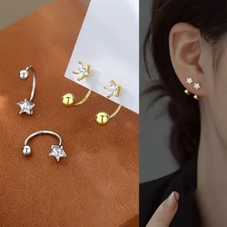 Korean 2PCS Stainless Steel Mini Crystal Star Ear Studs Earring Women Gold Silver Color Helix Tragus Cartilage Piercing Jewelry