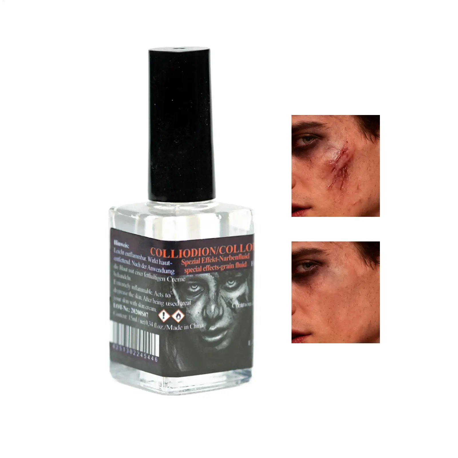 Scar Liquid 15ml Face Injury Effects Paint with Brush Halloween Scar Liquid for Cosplay Haunted House Stage Roleplaying Costume