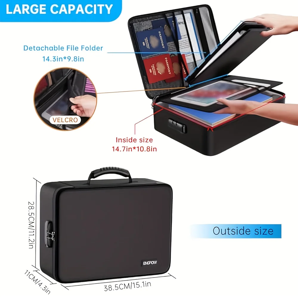 Document Storage Bag with 13 Transparent Pockets, Accordion-Style Document Folder, Fireproof Document Organize Bag with Lock