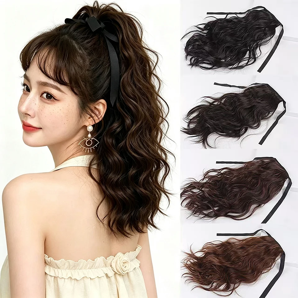 Synthetic Short Curly Ponytail Drawstring Around Ponytail Black Brown Hairpiece for Daily Party Halloween Christmas Festival