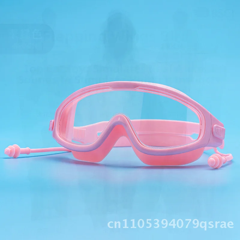 

Детские очки для плавания в большой оправе с затычками для ушей, противотуманные водонепроницаемые силиконовые очки для тренировок по плаванию, разноцветные