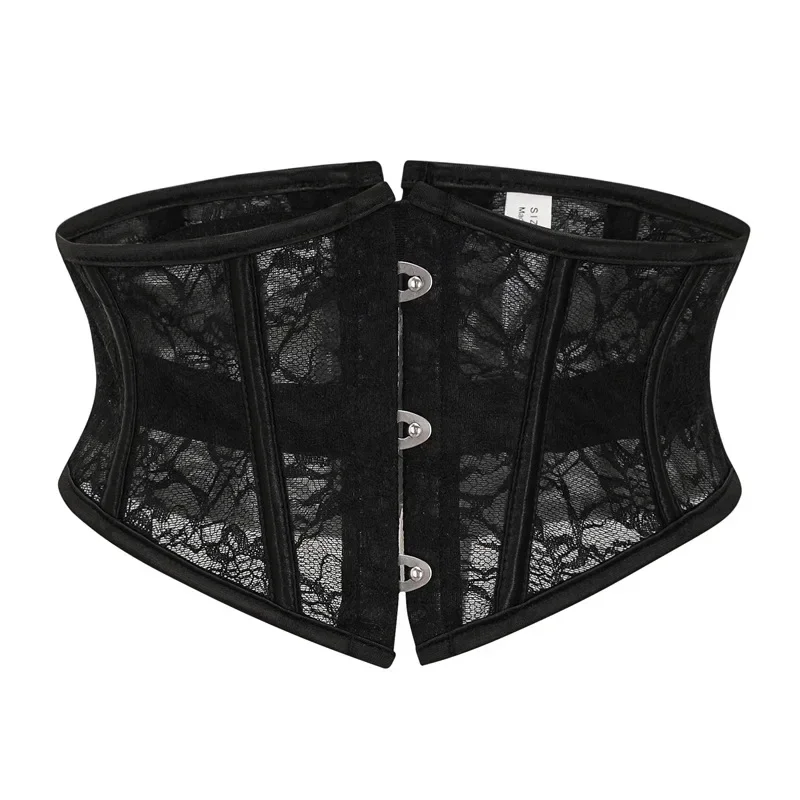 Short Style Underbust Corset Shaper Slimming Waist Trainer Cinchers Satin Lace Corselet Lace Up Korsets Fashion Black White