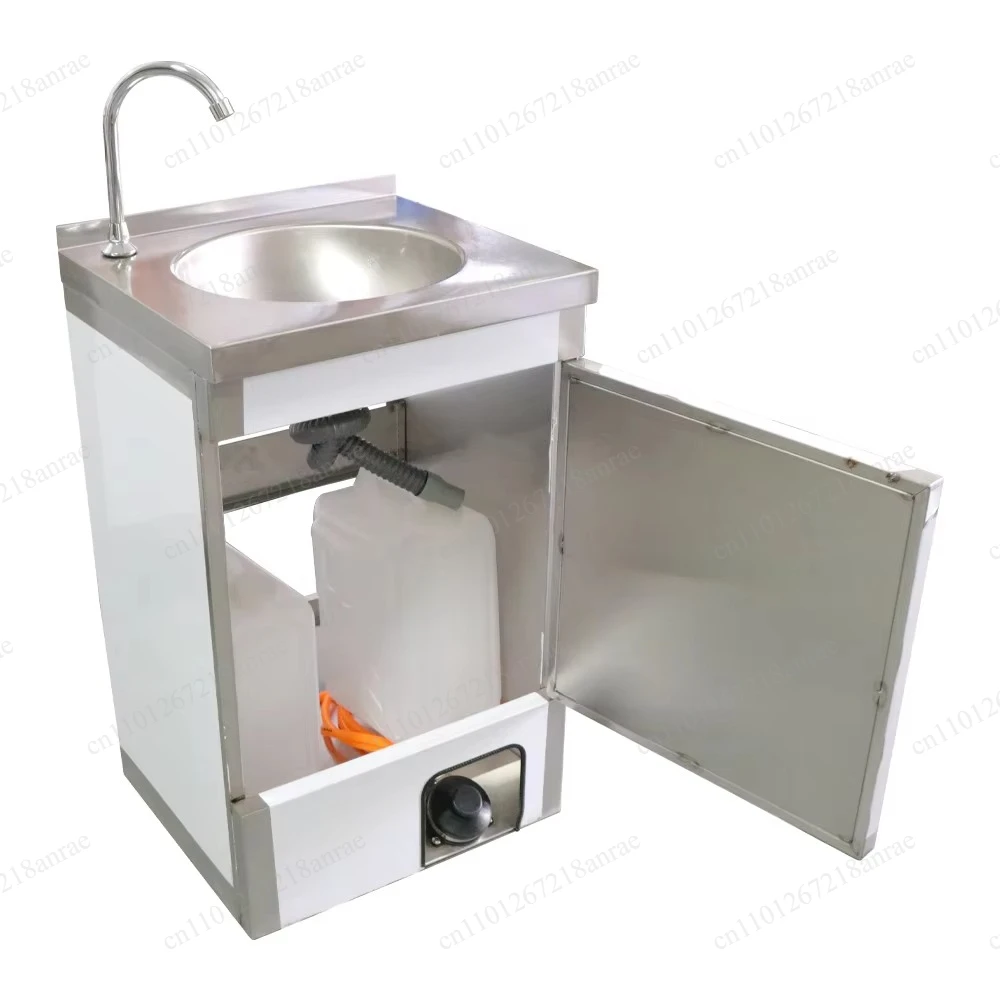 Portable outdoor wash basin, without hot water, single basin, 15-liter water tank, with foot switch, freestanding, with wheels