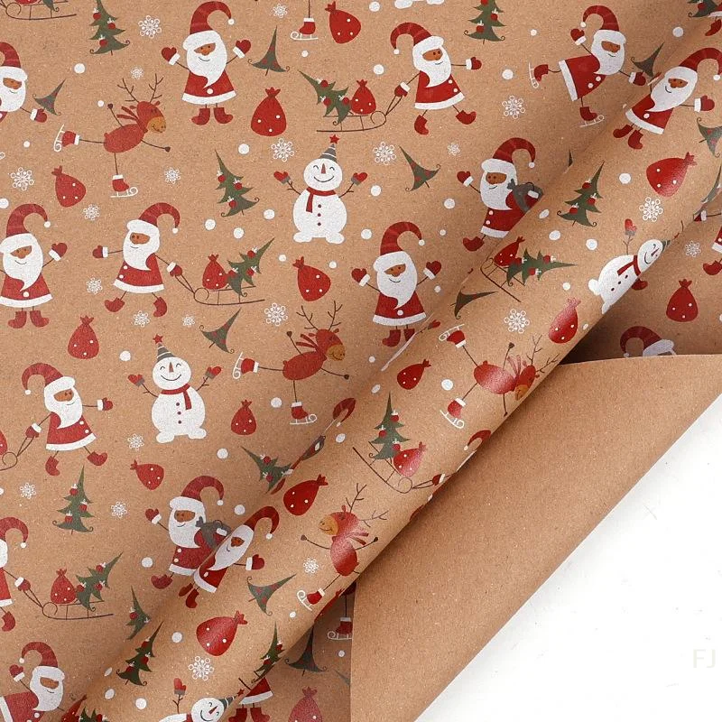 [YU]6Pcs Christmas  Wrapping Paper Wedding Green Decoration Gift Wrap Artware Kraft Packing Paper Vellum New Year's Eve Decorat