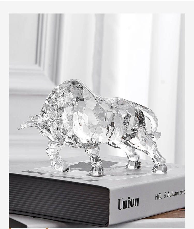 Raum Dekor Tier Ox Skulptur Ornamente Acryl Kristall Handwerk Statue Wohnzimmer Büro Desktop Dekoration Nordic Artwork Geschenk – Detail 4