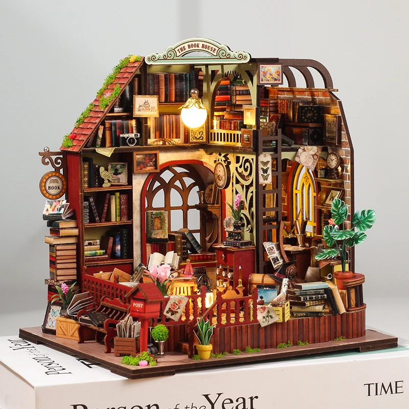 NEW DIY Wooden The Book House Miniature Building Kits Doll Houses With Furniture Casa with Lights Dollhouses for Friends Gifts