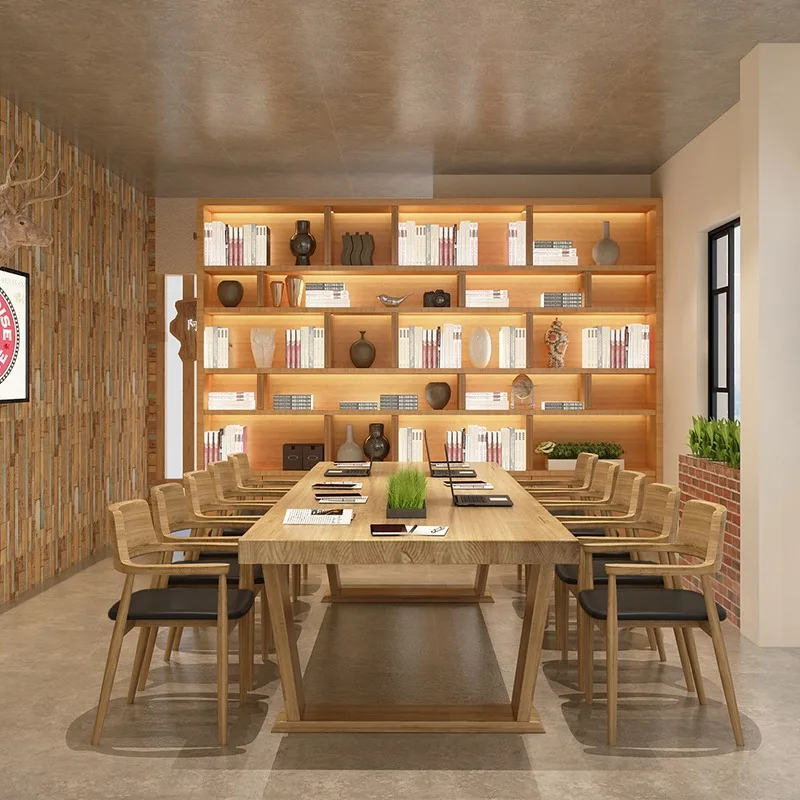 Solid wood conference table Log large board Bookstore Reading desk Company staff Desk Meeting guests