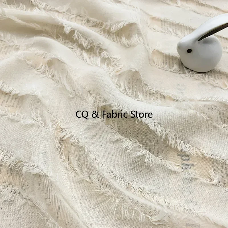 Chiffon Cut Flower Tassel Jacquard Fabric Diagonal Stripe Slightly Transparent Spring and Summer New Fabric DIY Shirt Dress