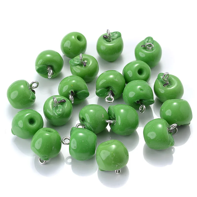 10Pcs 12x13mm Fashion Fruit Pendant Simulation Green Apple Resin Pendant For DIY Jewelry Making Earring Necklace Phone Charms