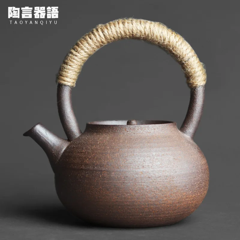 

Jingdezhen Rock Mine Clay Teapot Loop-Handled Handmade Retro Glaze-Free Plain Burning Personality Kung Fu Tea Ceremony Health Ca