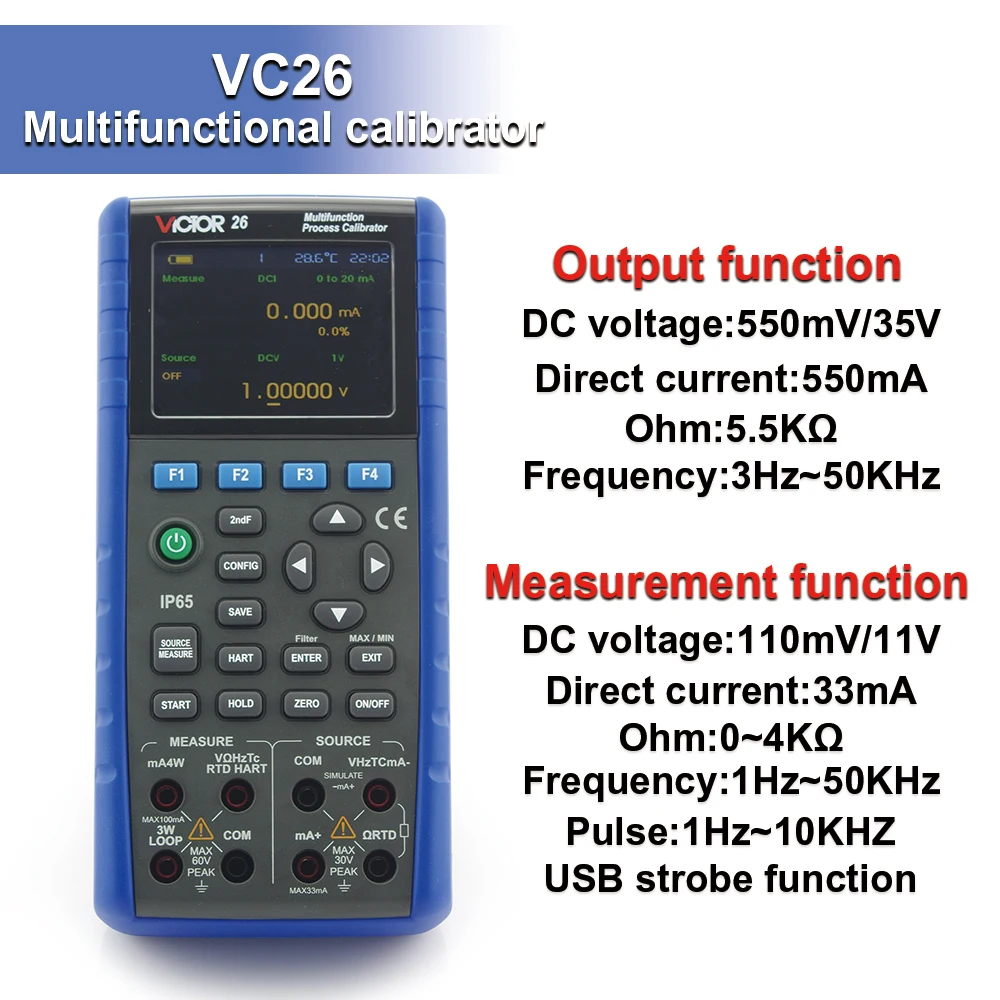 VICTOR 26H Process Calibrator Input/output Accuracy 0.01% HART Support Simultaneous Measurement 24V Loop Circuit IP65
