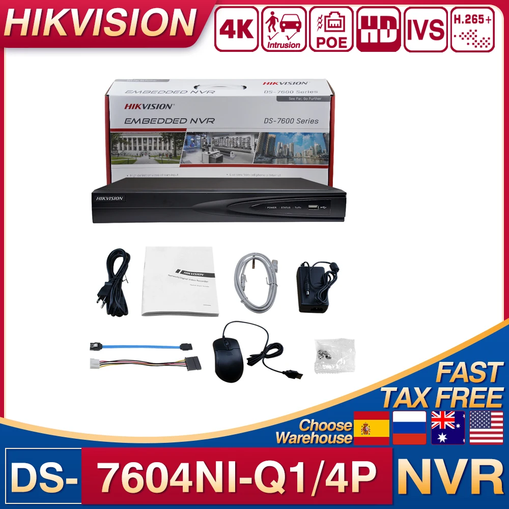 Original Hikvision 4 Channel 1U 4POE  NVR DS-7604NI-Q1/4P H.265+ 1 SATA for POE IPC Security Network Video Recorder