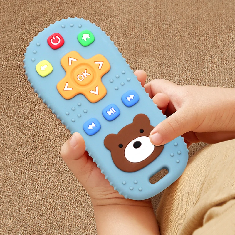 1PC Silicone Teether Baby Toy Remote Control Shape Cartoon   Bear Teether Rodent Gum Teething Toy Kids Sensory Educational