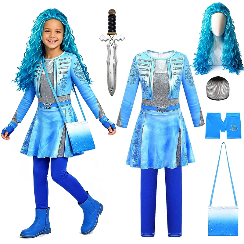 Descendants Princess Chloe Fancy Girls Outfit Halloween Cosplay Wicked Wonderland Children's Costume Carnival Party Kids Clothes