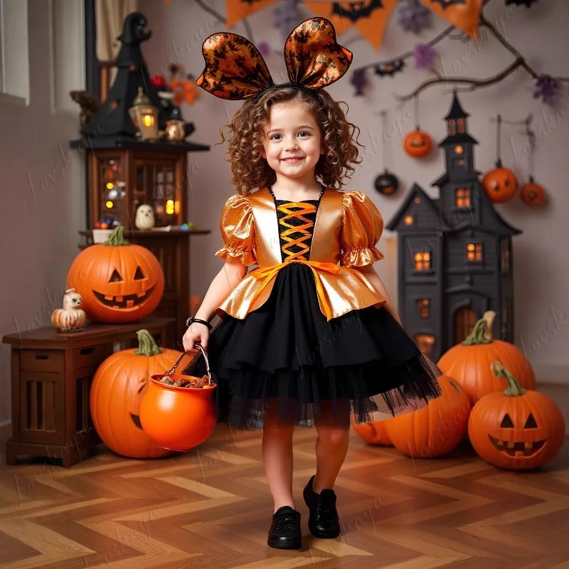 

Платье принцессы на Хэллоуин для маленьких девочек, пышные рукава и юбка с рюшами, детский костюм для ролевых игр