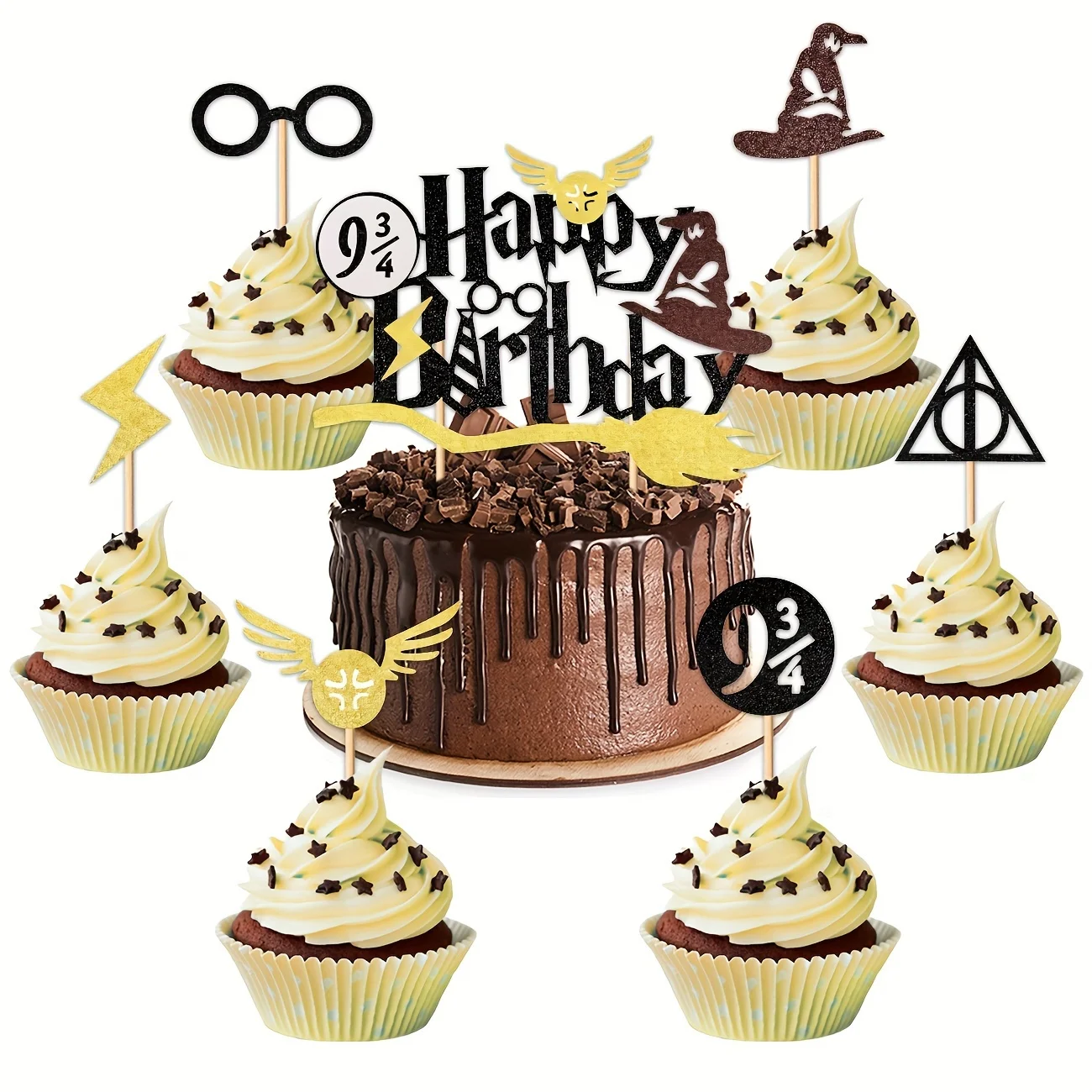 Paquete de 13 Toppers de Mago para cupcakes, purpurina inspirada en magia, selecciones para fiestas temáticas de mago, favores de fiesta de cumpleaños, decoración de pasteles