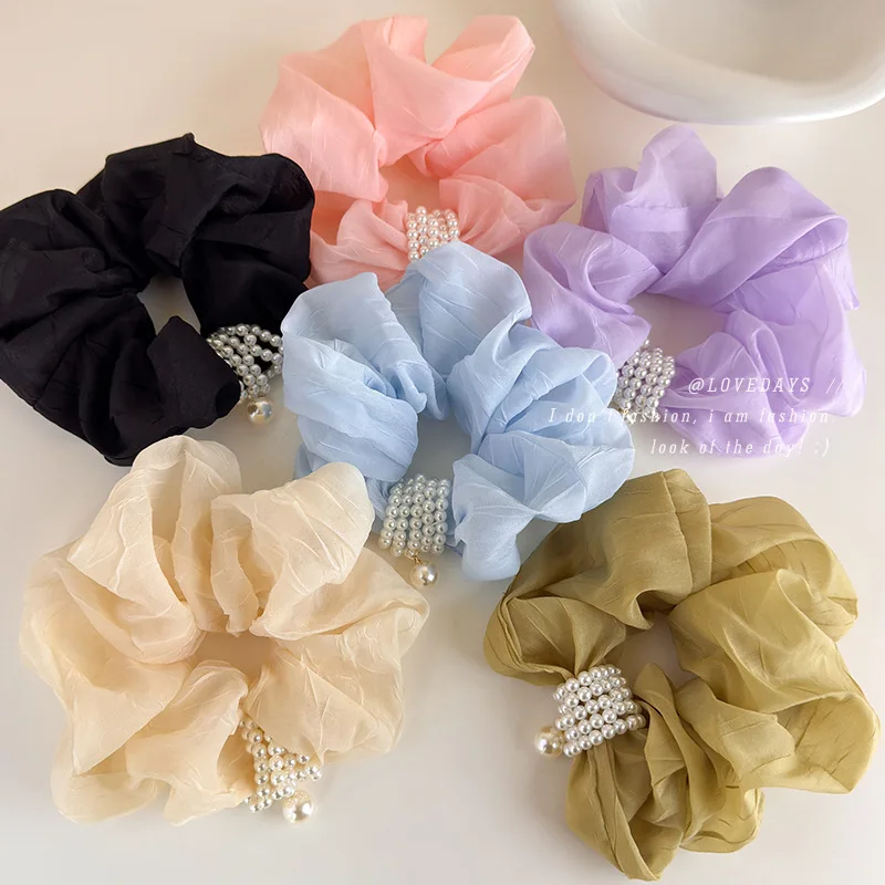 

Pearl Wrapped Mesh Scrunchies French Elegant Elastic Hair Ties for Women Ponytail Holder Versatile Soft Daily Hair Accessory