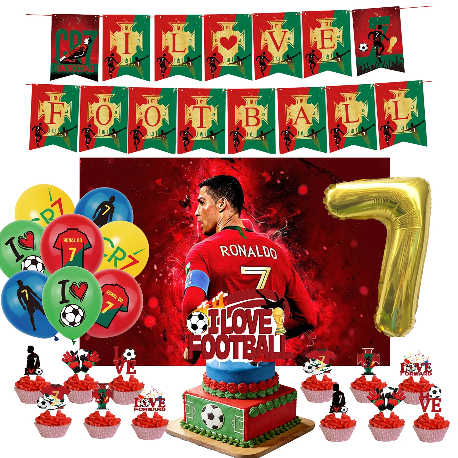 Voetbalspeler Themafeest Decoratie Voetbal Cr&7 Superstar Feestartikelen Bordje Beker Ballon Banner Papieren Achtergrond Feestcadeau