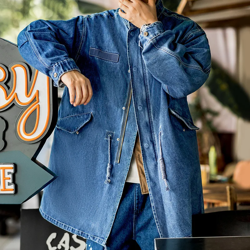 Maden Vintage M65 Denim frak męska Oversize długa kurtka Denim Fishtail Parka gruba 2022 jesień zima nowy Retro Denim Wear
