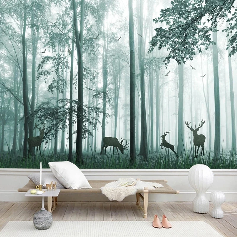Customized Mural 3D Fantasy Wood Elk Forest Wallpaper Living room TV background wall bedroom restaurant tree woods wall fabric