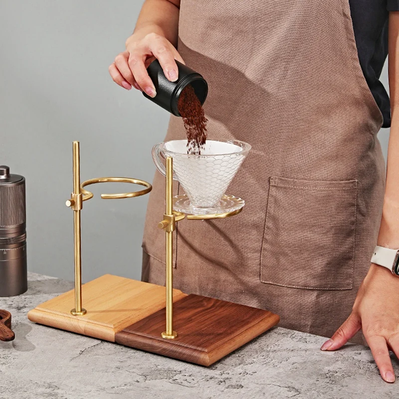 Pour Over Coffee Maker Stand With Wood Base Adjustable Height Rack Dripper Filter Holder For Manual Brewing Wood