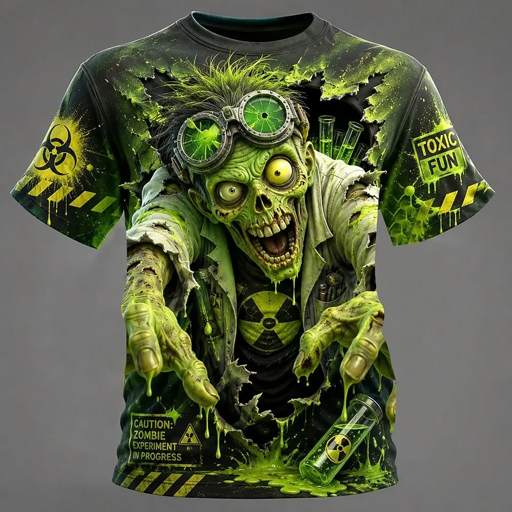 Men's Optical Illusion Swimwear Party Zombie Pattern Short Sleeve T-Shirts Fashion Daily Casual T Shirt Y2k Tops Summer Clothing