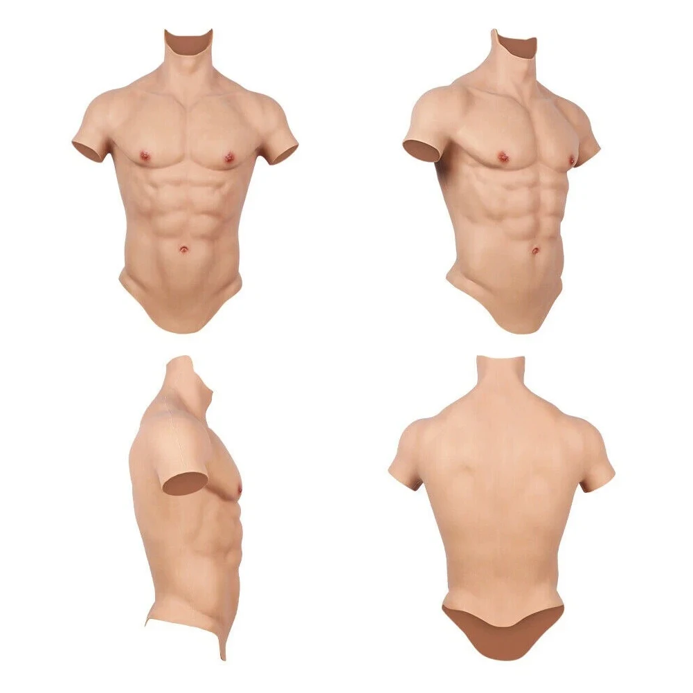 Realistic no-oil  Silicone Muscle Chest Suit for Men Abdominal Muscle Simulation Costume Arm Pump Chest Expander