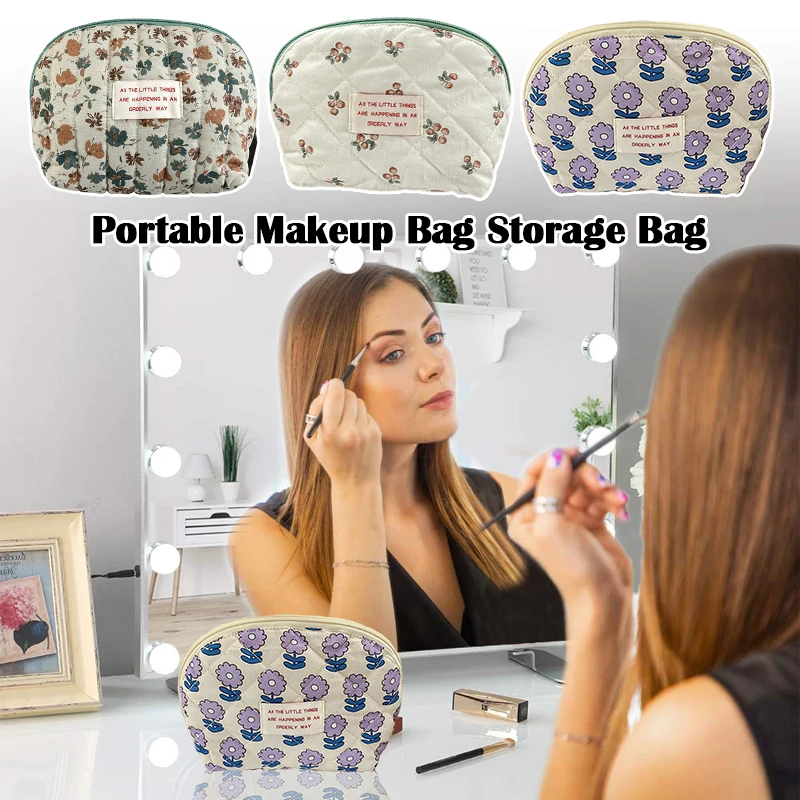 

Quilted Cotton Ladies Travel Storage Bag Zipper Cosmetic Makeup Bag Headphone Bag Lipstick Pack Coin Purse Wash Bag
