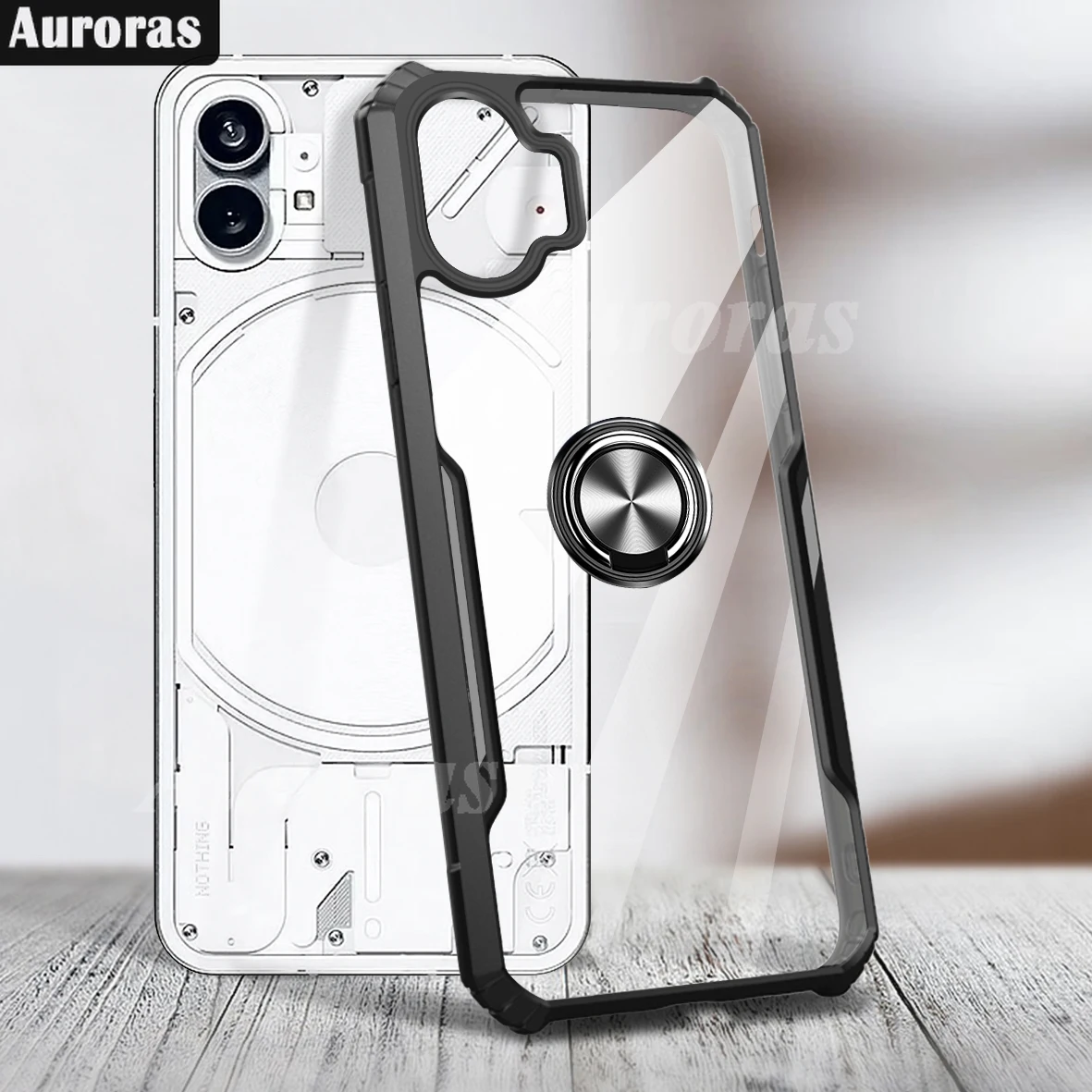 Auroras For Nothing Phone 2 Case With Holder Ring Clear Airbag Frame Shockproof Soft Shell For Nothing Phone 1 Back Cover