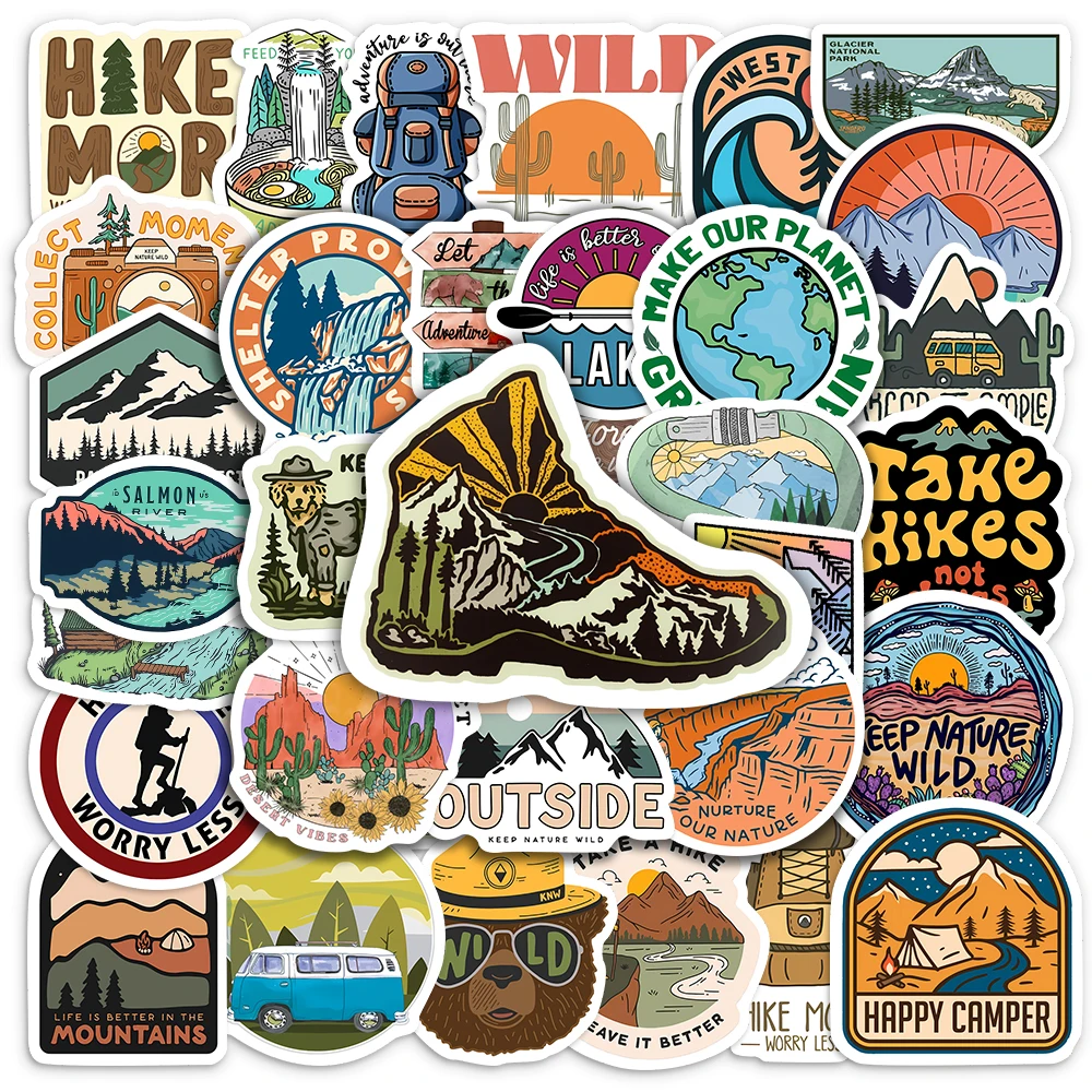 Outdoor Hiking Stickers Camping Forest Beautiful Scenery Decals DIY Skateboard Laptop Luggage Cup Motorcycle Phone Waterproof