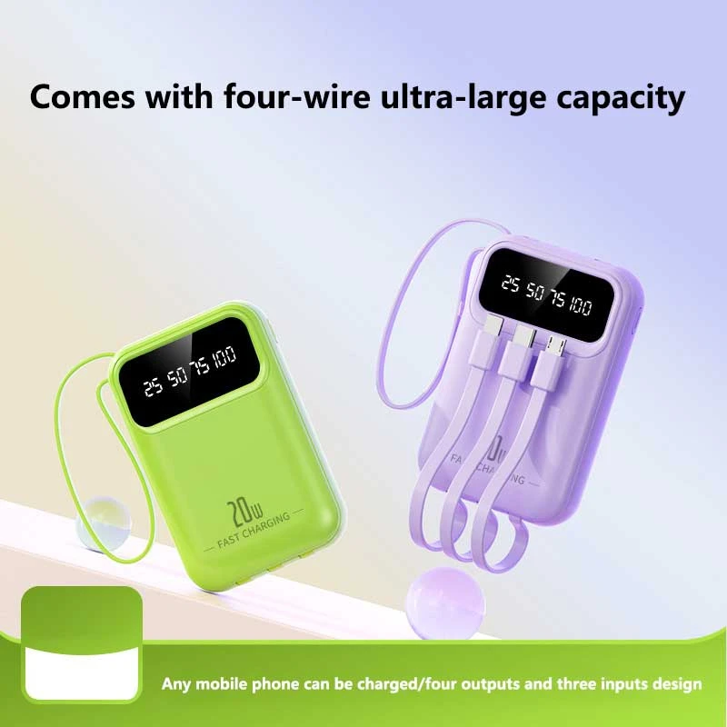 Oneplus 100000mAh Power Bank Built-in Cable PD 20W Fast Charging Large Capacity Portable Mobile Power Bank For iPhone Samsung