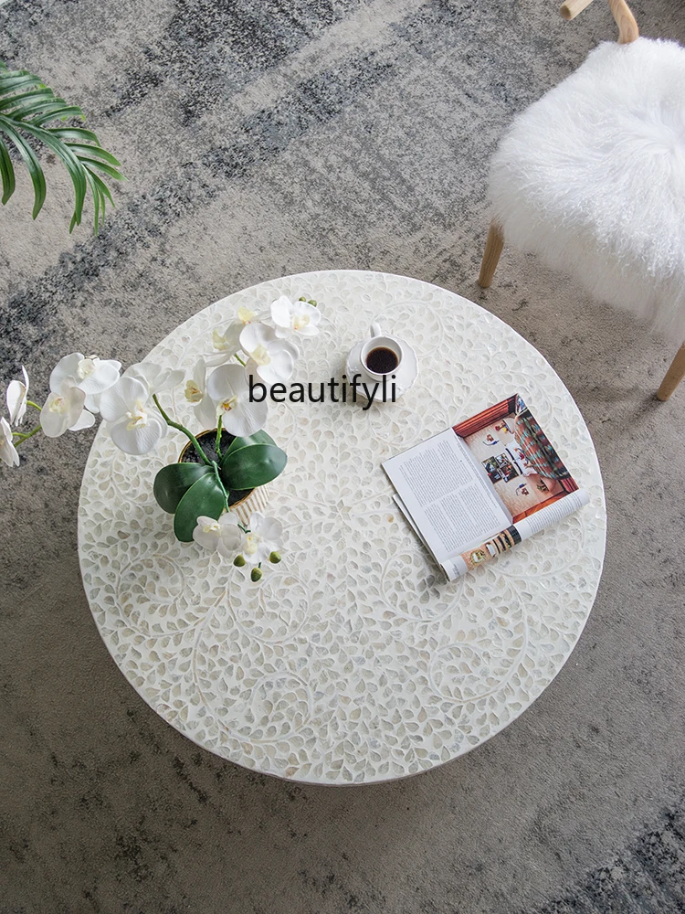 Southeast Asian Shell Post-Modern round Tea Table Living Room Coffee Table Light Luxury Designer Creative Tea Table