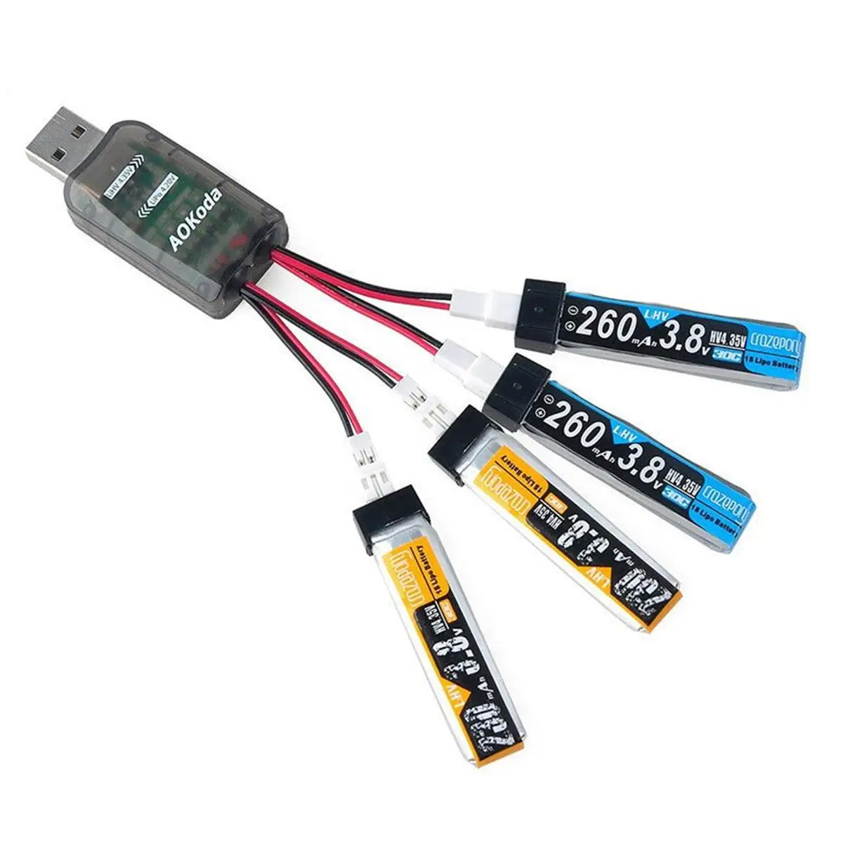 AOKoda CX405 4in1 Multi Micro USB Lipo Battery Charger  4CH PH2.0 for 1S Lipo LiHV Battery