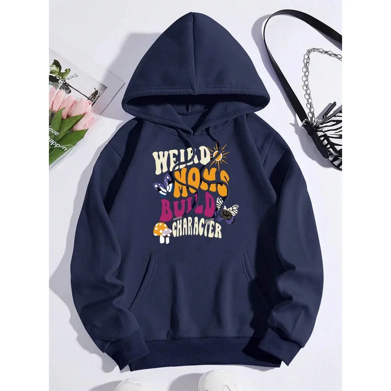 

Weird Moms Build Character Clothes Men Women Pocket Fleece Hoodies Hip Hop Pullover Sweatshirt Autumn Warm Crewneck Streetwear